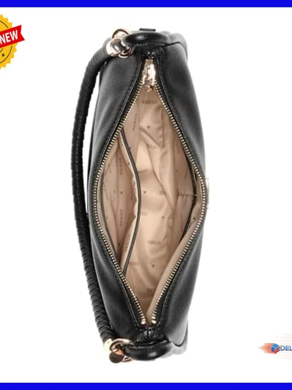 Hobo Shoulder Bag with Gold Hardware, Polyurethane, One Size